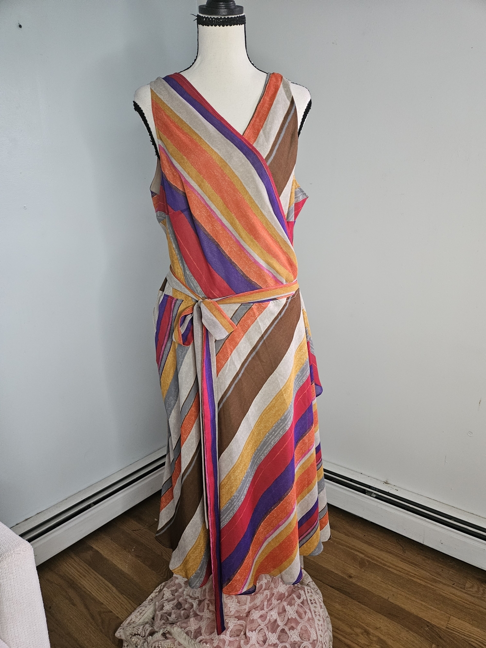 Ralph Lauren Multicolor Diagonal Stripe Maxi Wrap Dress P-H